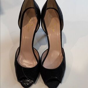 KATE SPADE New York Black Glitter d'Orsay Peep Toe Pumps